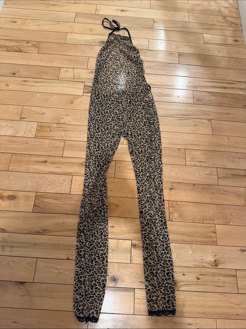 Leopard Print Women's Jumpsuit - Tan/Black Halter